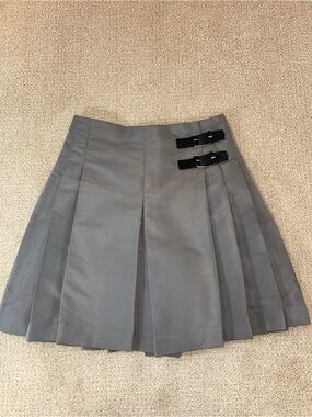 RED Valentino Grey Satin and Leather Buckle Skirt Size Medium